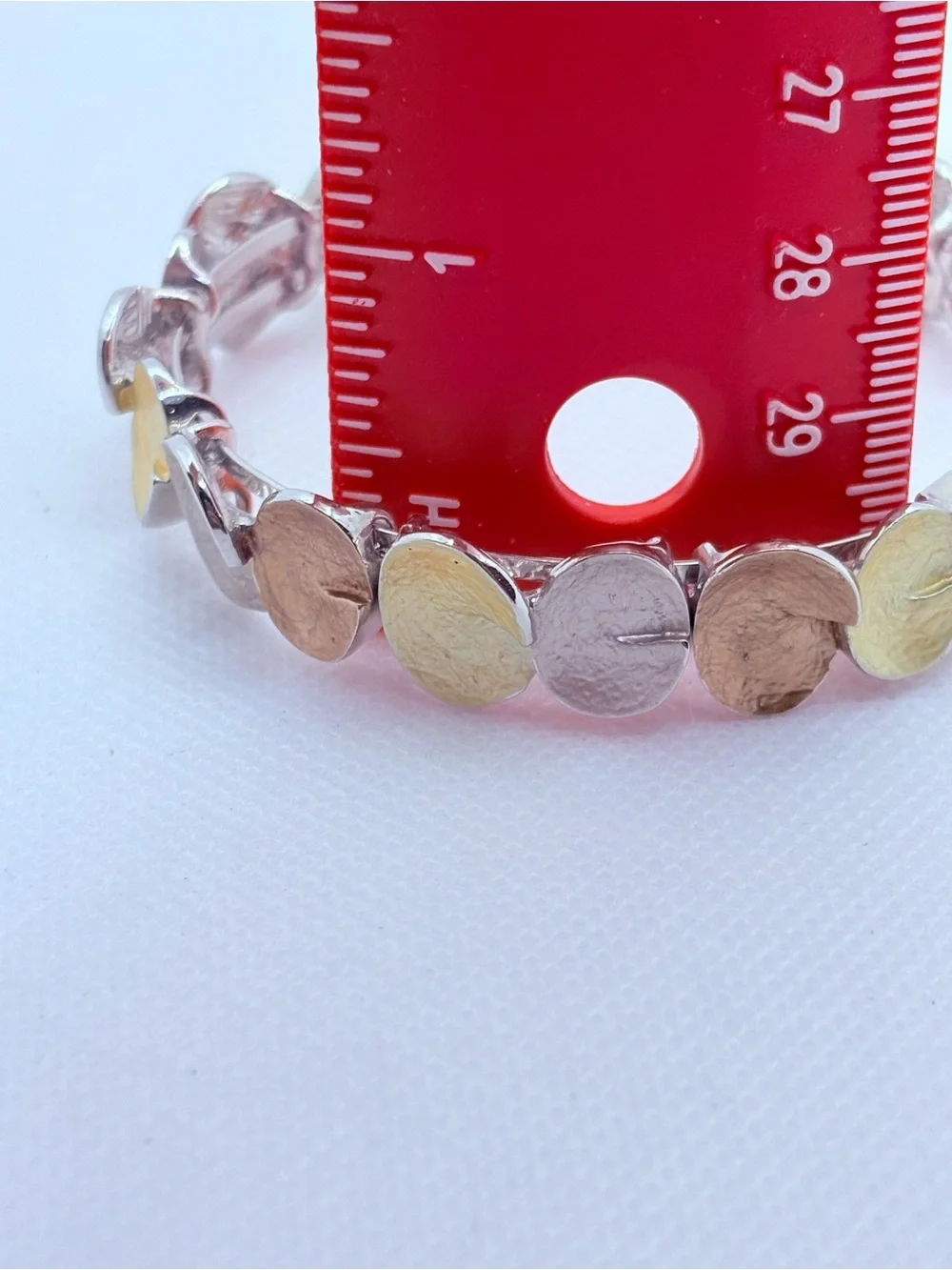Vintage Tri-color Hinged Bangle Bracelet Metal Textured Abstract Circles Size 7